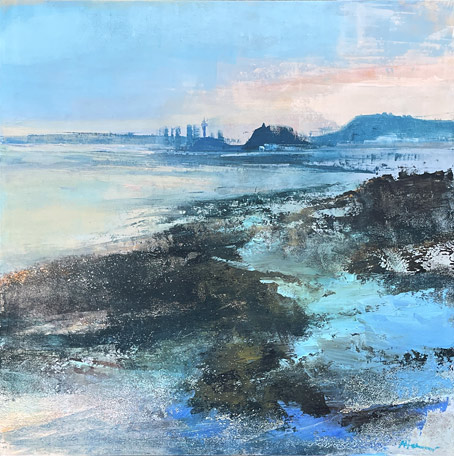 Nicki Heenan fine art landscape paintings, Torpedo Bay view to the city, oil on board